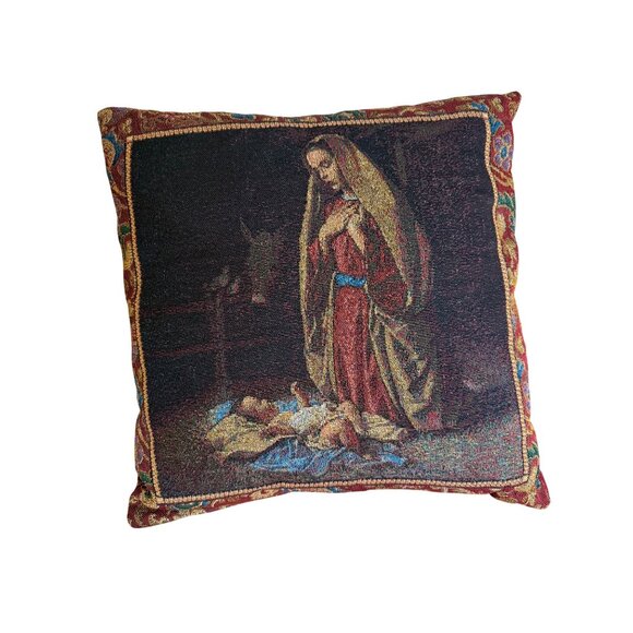 VTG Mohawk tapestry Nativity Religious Throw Pillow Needlepoint Grannycore USA - Picture 1 of 8